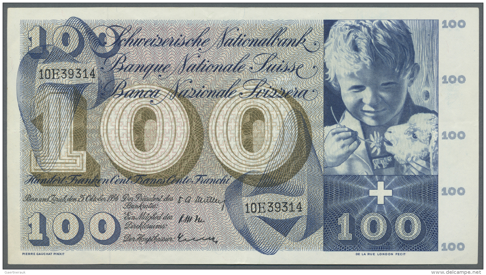 Switzerland / Schweiz: 100 Franken 1956 P. 49a In Condition: XF. - Suisse