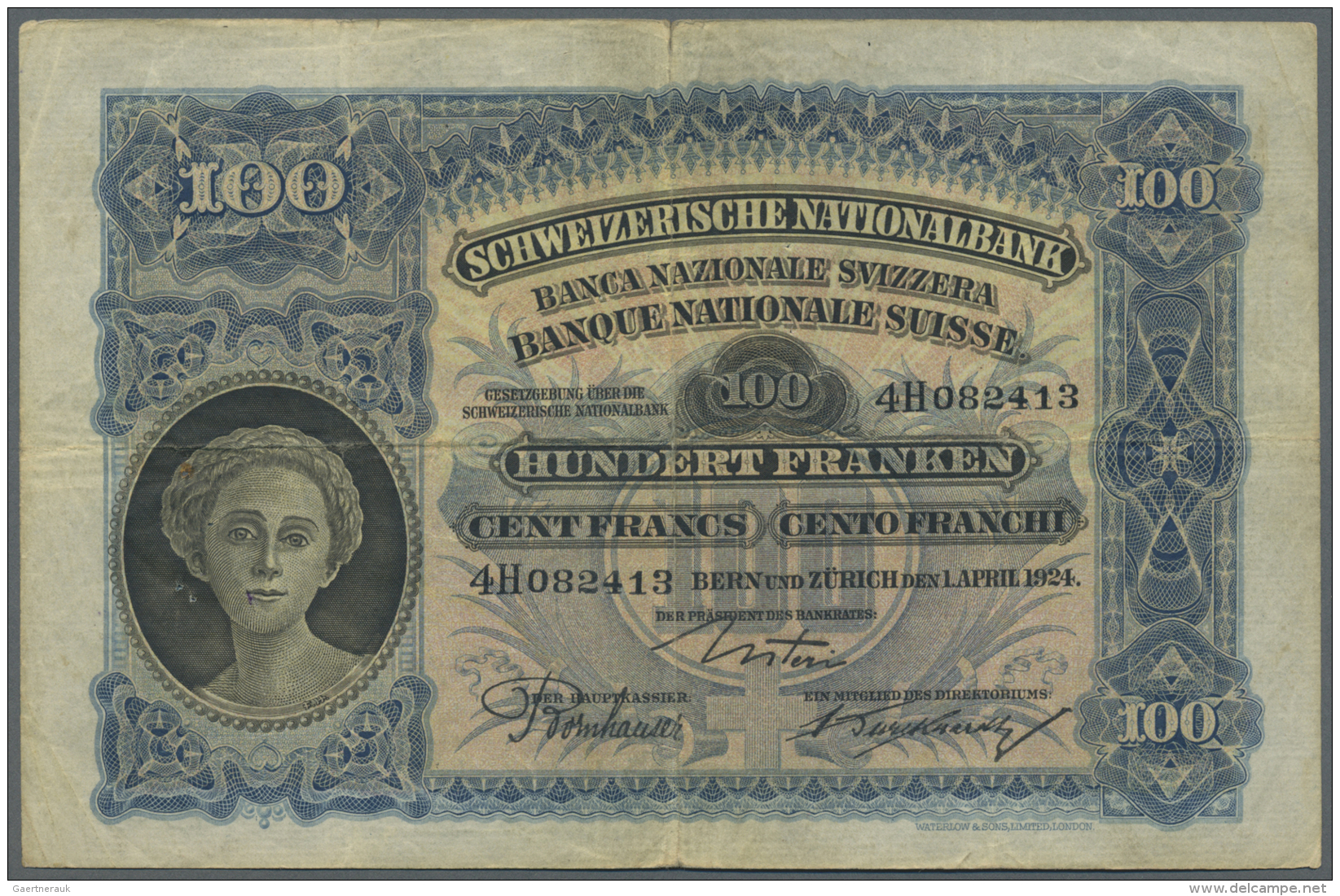 Switzerland / Schweiz: 100 Franken 1924 P. 35a In Condition: F- To F. - Suisse
