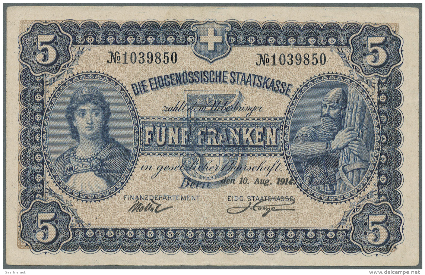 Switzerland / Schweiz: 5 Franken 1914 P. 14, Strong Original Paper, Bright Colors, Only One Vertical Fold, No Holes Or T - Switzerland