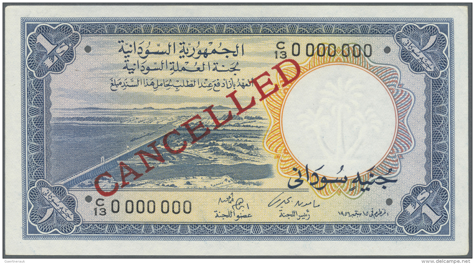 Sudan: 1 Pound 1956 Specimen P. 3s, Small Hole Cancellations, Zero Serial Numbers, Red CANCELLED Overprint, Unfolded But - Soudan