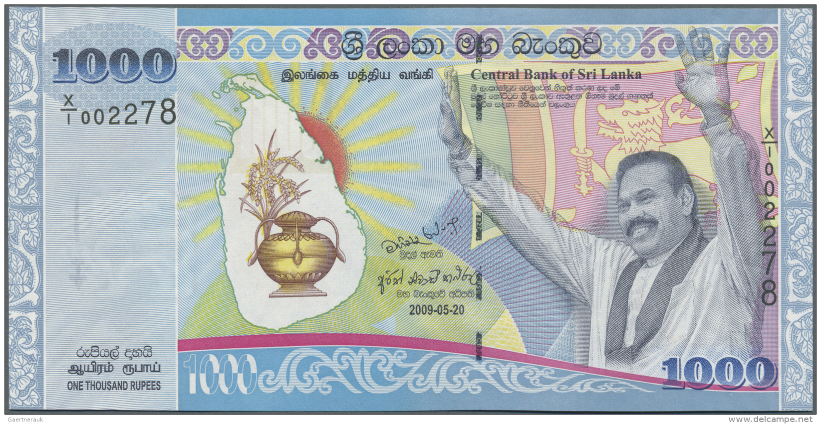 Sri Lanka: 1000 Rupees 2009 Replacement Prefix X/1 P. 122 In Condition: UNC. - Sri Lanka