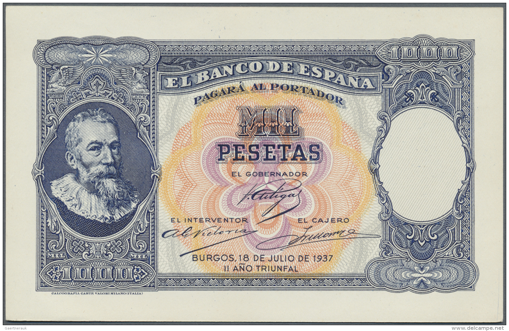 Spain / Spanien: 1000 Pesetas 1937 Pick Unlisted, Unissued Design, Printed As Proof On 2 Thicker Paper Boards, Front And - Autres & Non Classés