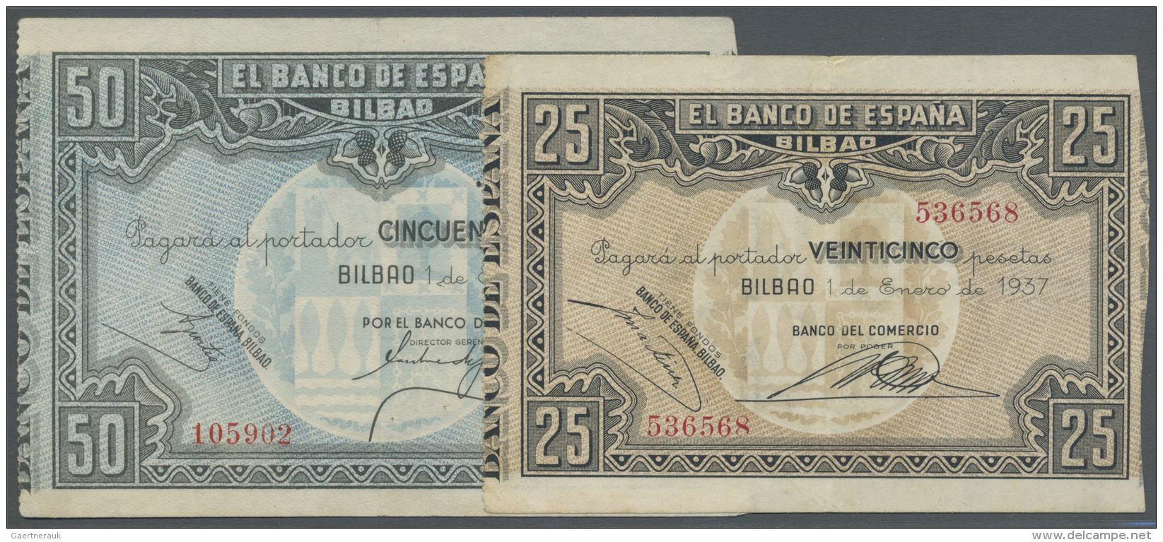 Spain / Spanien: Set Of 2 Notes Containing 25 Pesetas 1937 P. S563 (VF-) And 50 Pesetas 1937 P. S564 (VF). (2 Pcs) - Autres & Non Classés