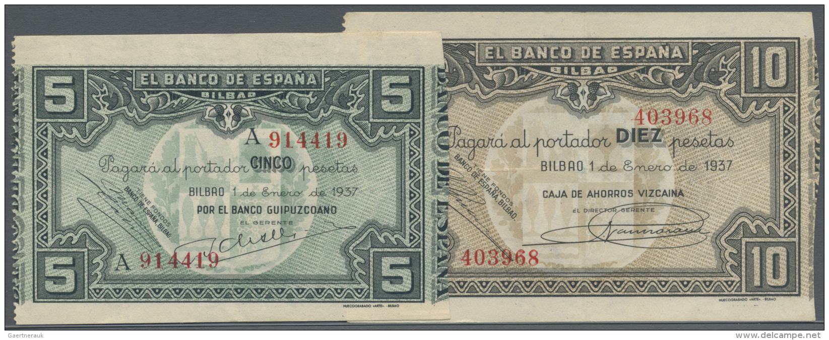 Spain / Spanien: Set Of 2 Notes Containing 5 Pesetas 1937 P. S561 (VF-) And 10 Pesetas 1937 P. S562 (VF). (2 Pcs) - Autres & Non Classés