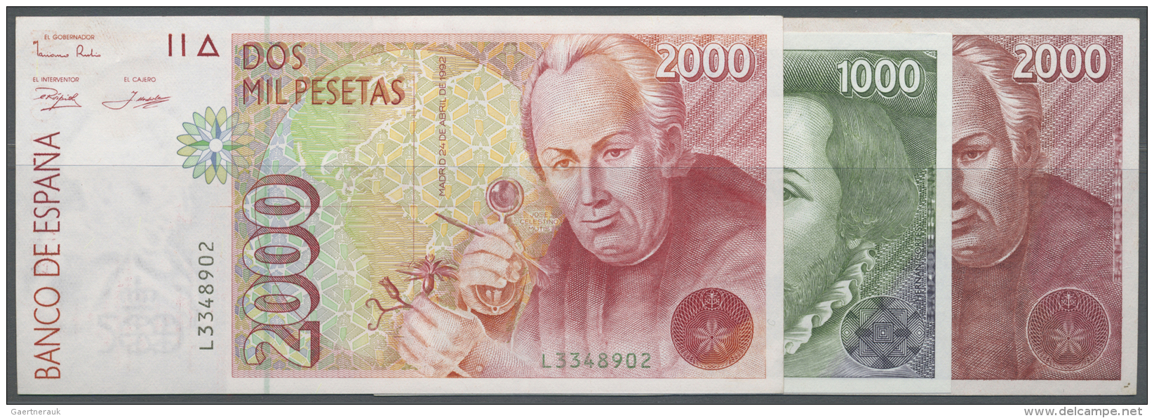 Spain / Spanien: Set Of 3 Notes Containing 2000 Pesetas 1992 P. 162 (aUNC), 1000 Pesetas 1992 P. 163 (UNC) And 2000 Pese - Autres & Non Classés