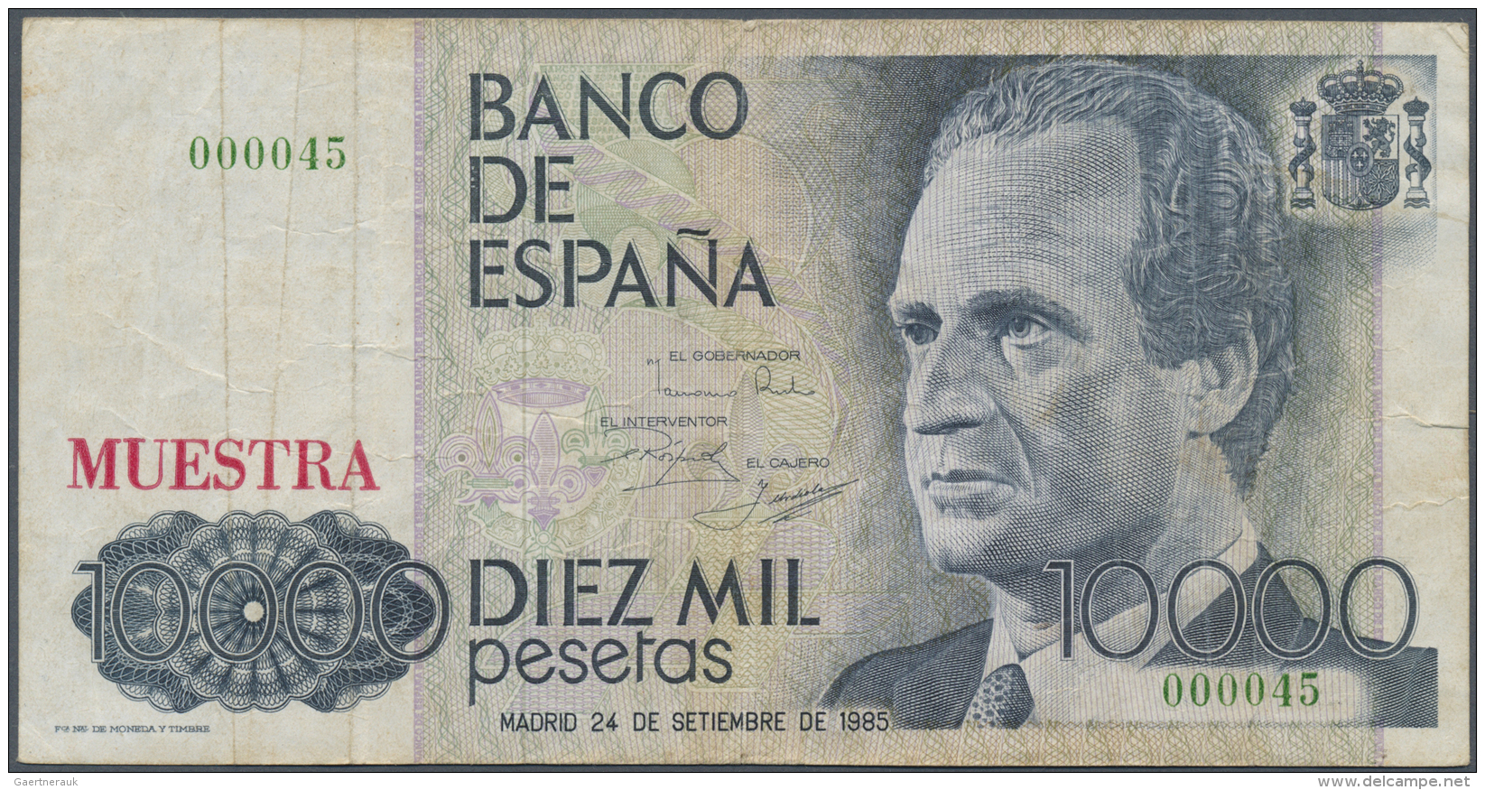 Spain / Spanien: 10.000 Pesetas 1985 SPECIMEN, P.161s With Red Overprint "Muestra" And Serial Number 000045 With Many Fo - Autres & Non Classés