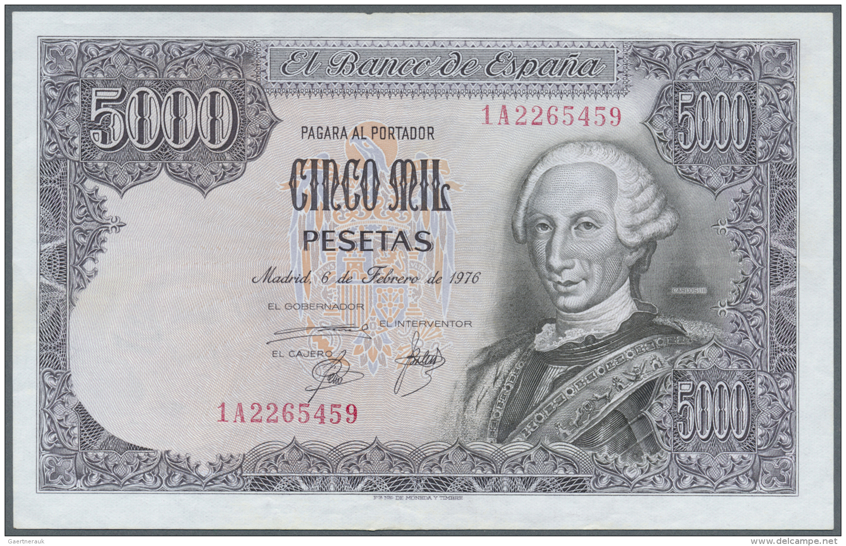 Spain / Spanien: 5000 Pesetas 1976 P. 155, Light Handling At Borders But Never Folded, No Holes Or Tears, Crisp Original - Autres & Non Classés