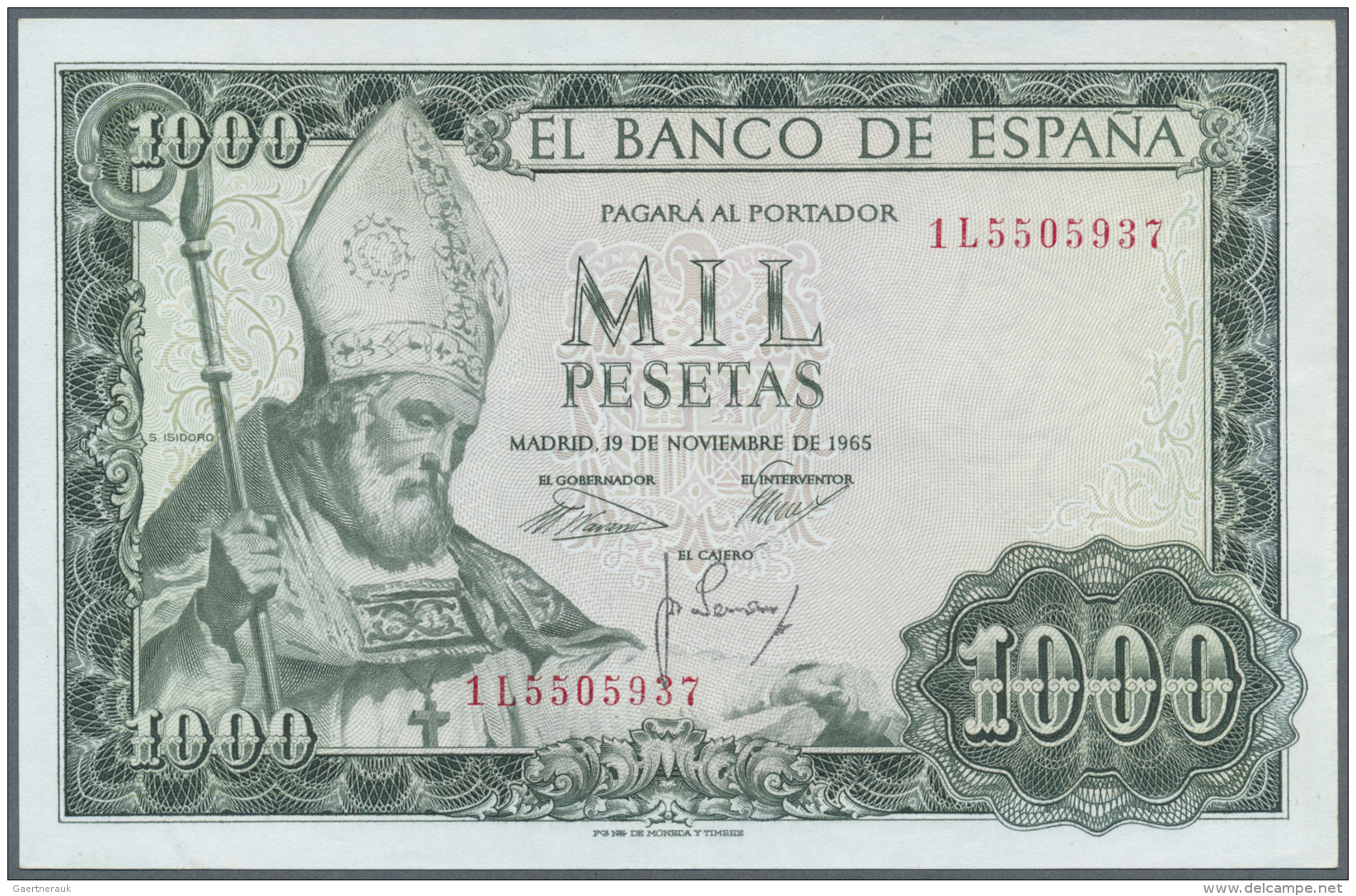 Spain / Spanien: 1000 Pesetas 1965 P. 151, With Only A Light Corner Fold At Lower Left And Light Creasing At Right Borde - Autres & Non Classés