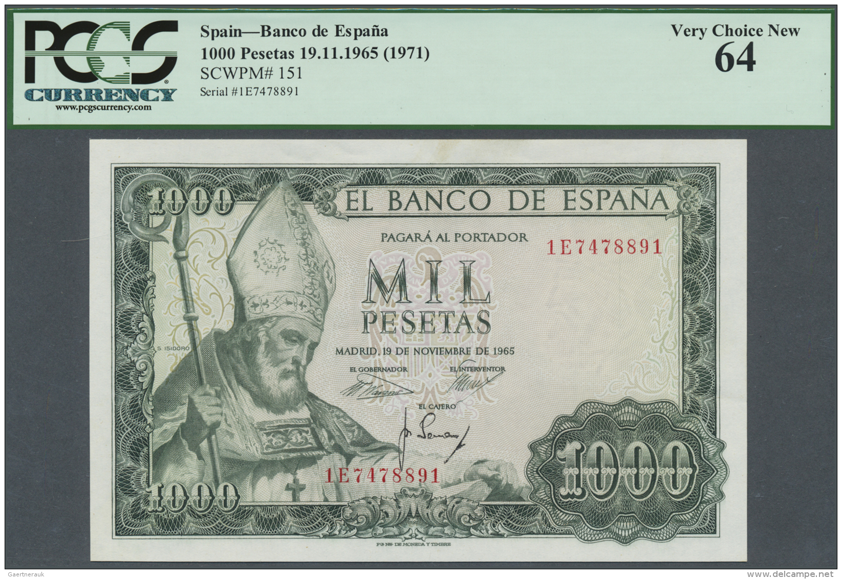 Spain / Spanien: 1000 Pesetas 1965 P. 151, PCGS Graded 64 Very Choice New. - Autres & Non Classés