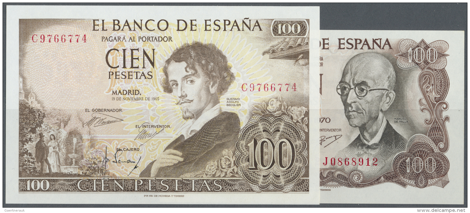 Spain / Spanien: Set Of 2 Notes Containing 100 Pesetas 1965 P. 150 And 100 Pesetas 1970 P. 153a, Both In Condition: UNC. - Autres & Non Classés