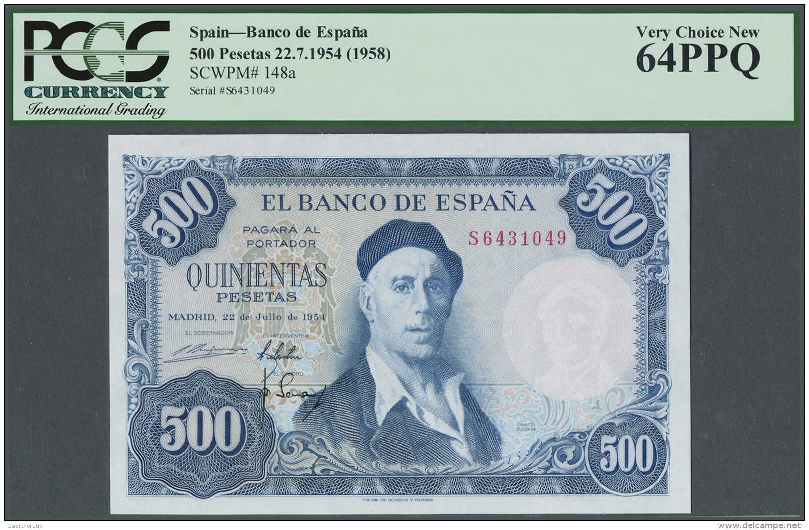 Spain / Spanien: 500 Pesetas 1954 P. 148a, Consecutive Pair With Serial Numbers #6431049,1050, Both PCGS Graded 64PPQ Ve - Autres & Non Classés