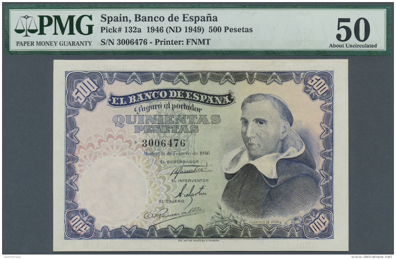Spain / Spanien: 500 Pesetas 1946 P. 132a, PMG Graded 50 AUNC. - Autres & Non Classés