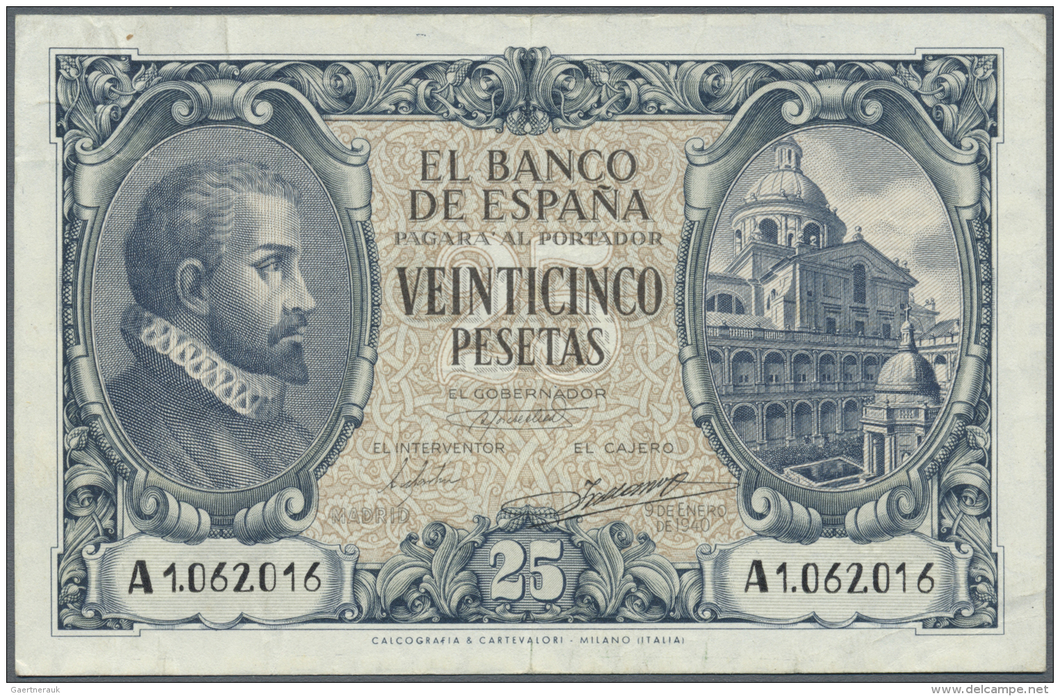 Spain / Spanien: 25 Pesetas 1940 P. 116a, Center Fold And Creases In Paper But No Holes Or Tears, Strongness In Paper An - Autres & Non Classés