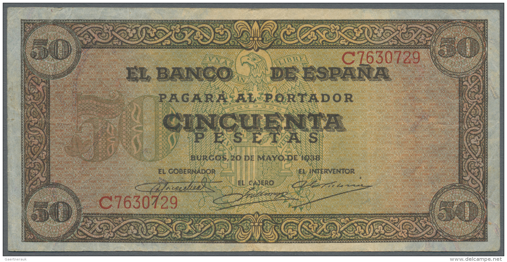 Spain / Spanien: 50 Pesetas 1938 P. 112a In Condition: F+. - Altri & Non Classificati