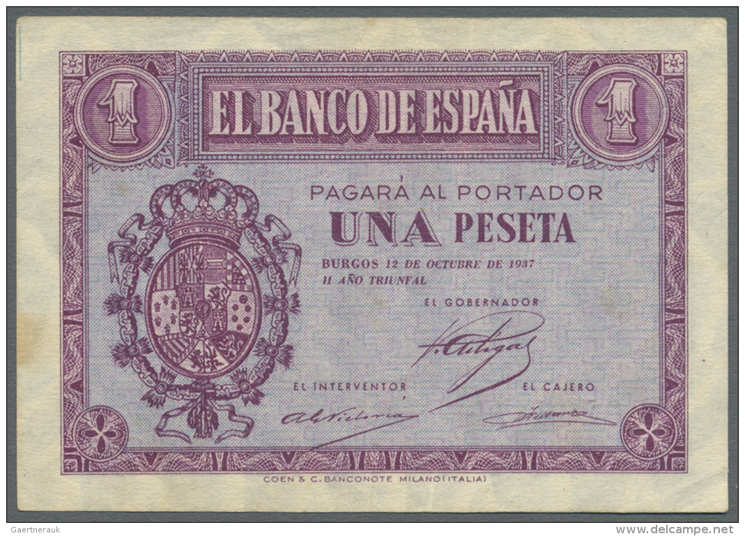 Spain / Spanien: 1 Peseta 1937 P. 104a In Condition: F+. - Autres & Non Classés
