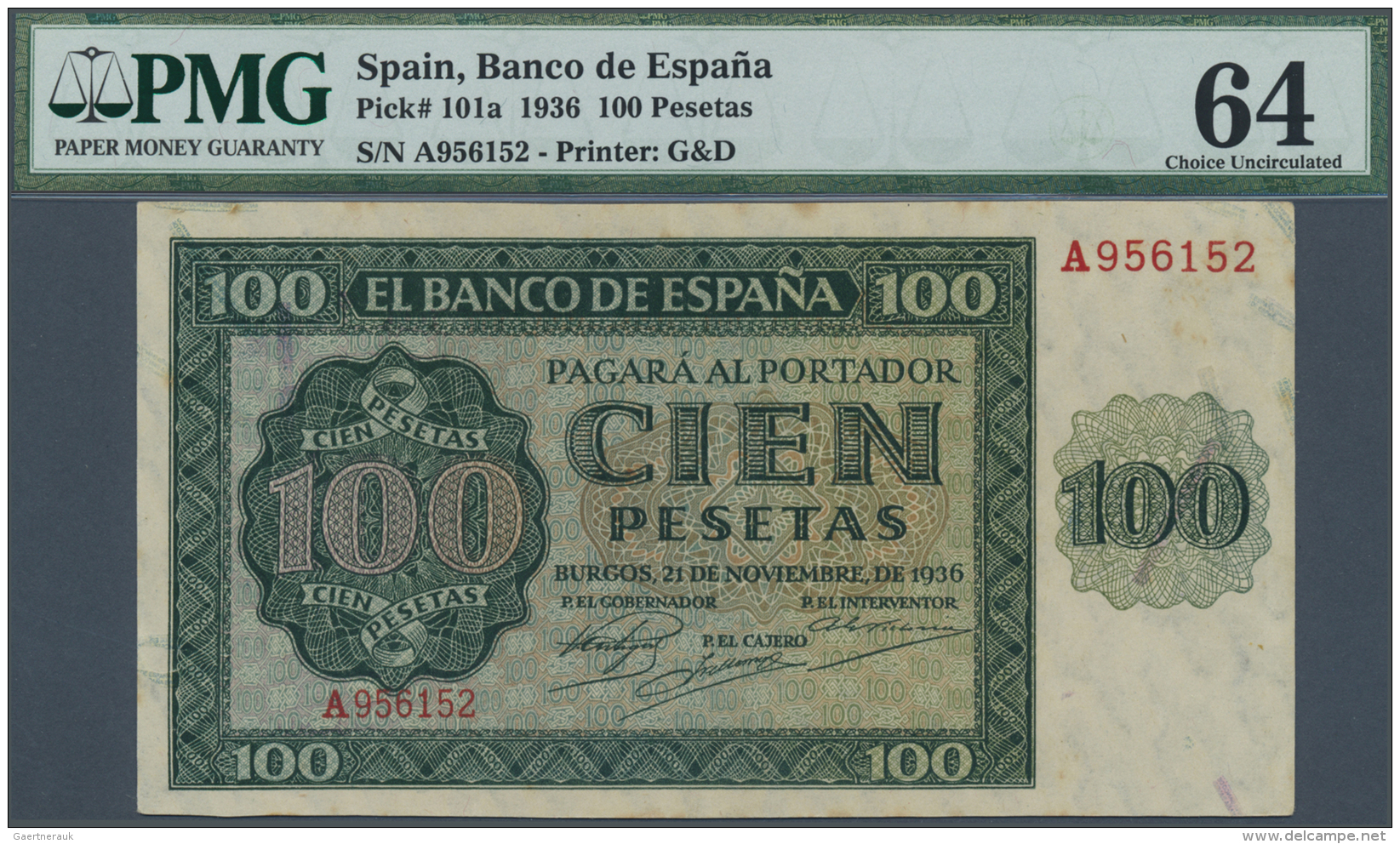 Spain / Spanien: 100 Pesetas 1936 P. 101a, PMG Graded 64 Choice UNC. - Altri & Non Classificati