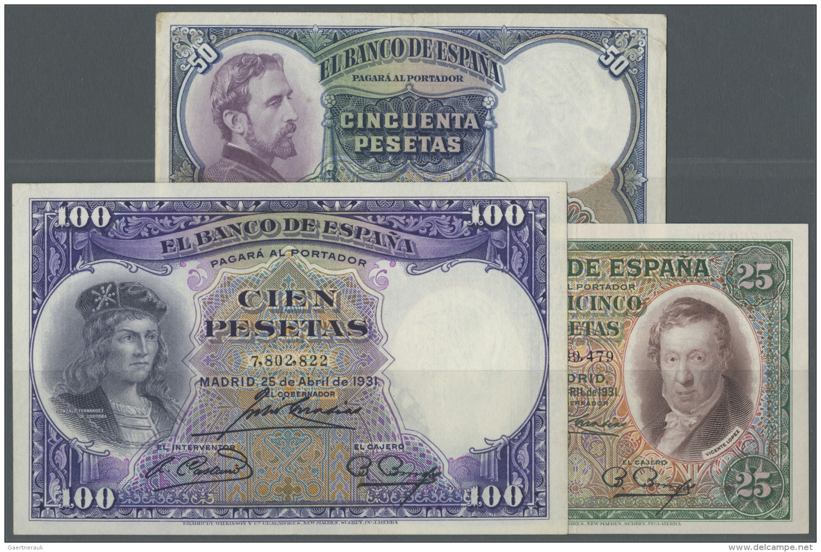 Spain / Spanien: Set Of 3 Notes Containing 25 Pesetas 1931 P. 81 (XF), 50 Pesetas 1931 P. 82 (VF) And 100 Pesetas 1931 P - Autres & Non Classés
