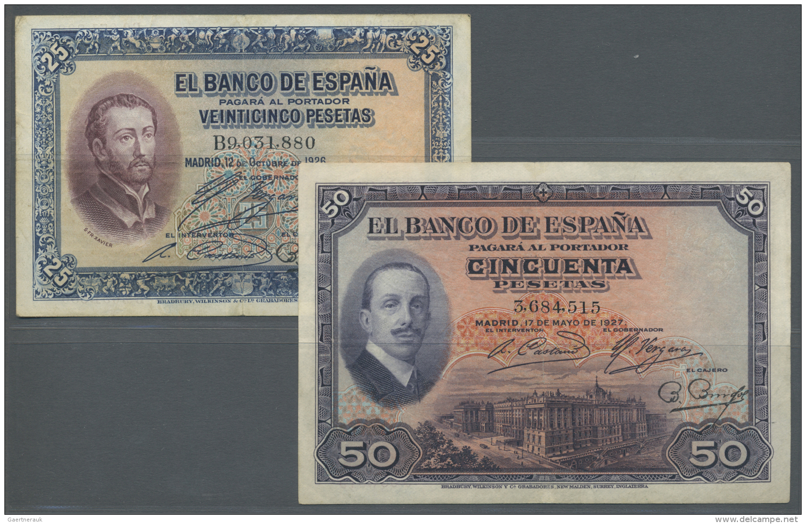 Spain / Spanien: Set Of 2 Notes Containing 25 Pesetas 1926 P. 71a (F+) And 50 Pesetas 1927 P. 72a (VF+), Nice Set. (2 Pc - Autres & Non Classés
