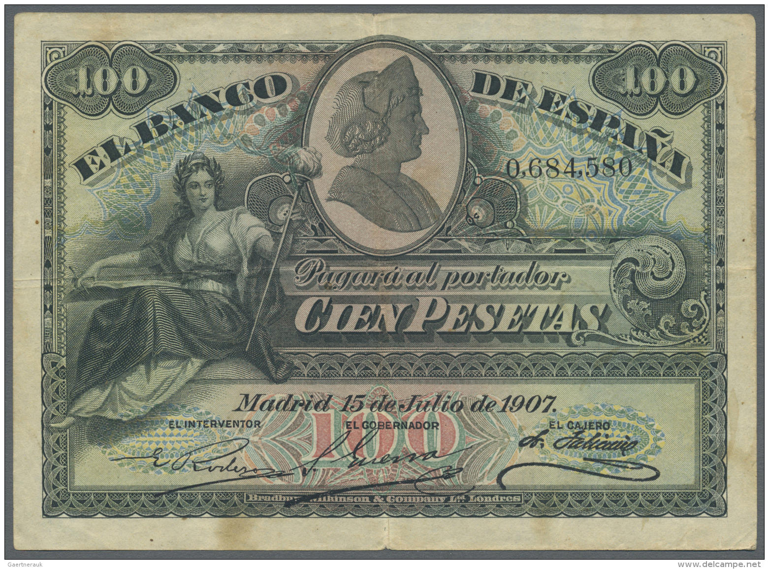 Spain / Spanien: 100 Pesetas 1907 P. 64a, Used With Folds, Still Strongness In Paper And Original Colors, Condition: VF- - Autres & Non Classés