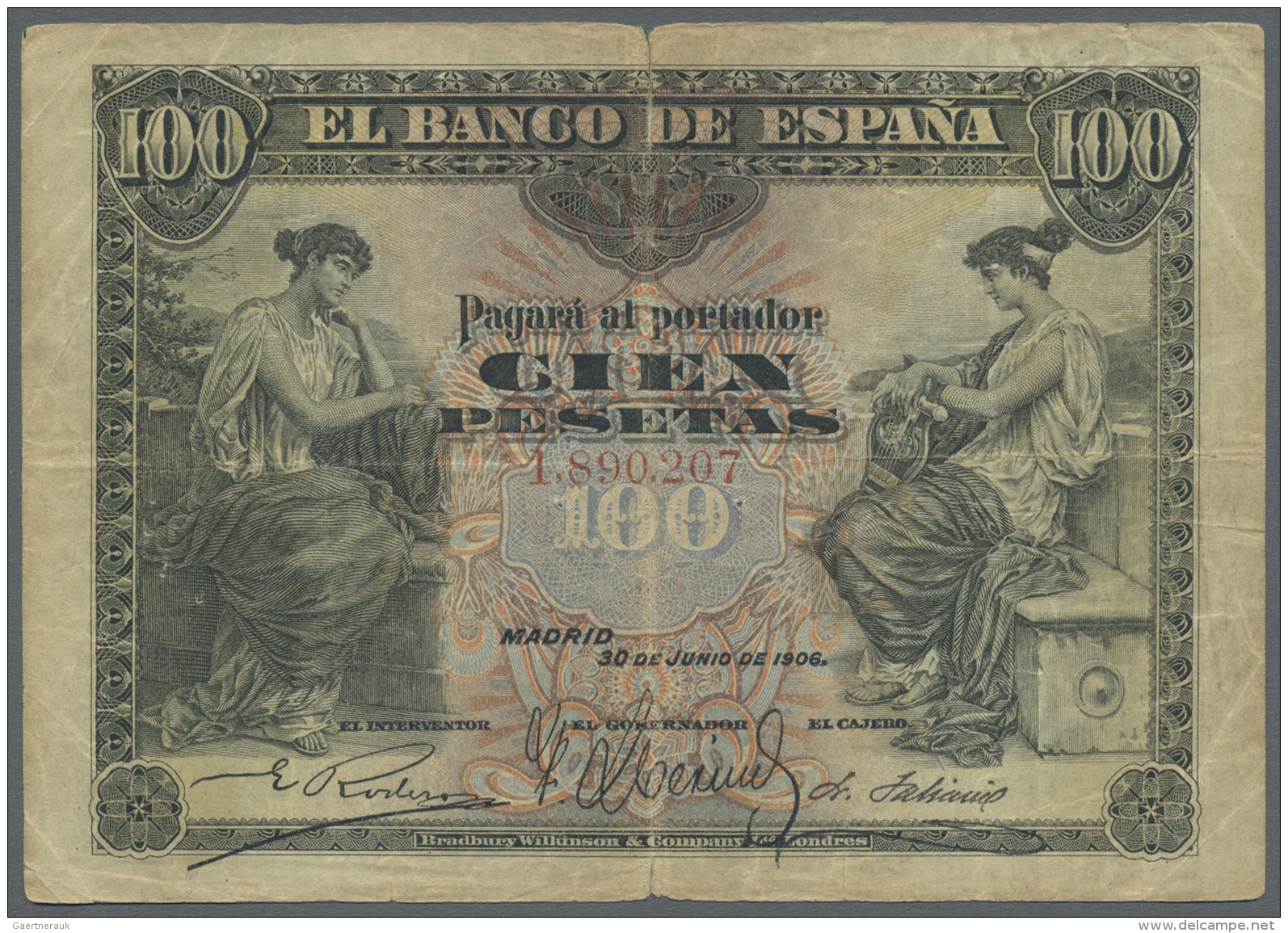 Spain / Spanien: 100 Pesetas 1906 P. 59a In Condition: F-. - Other & Unclassified