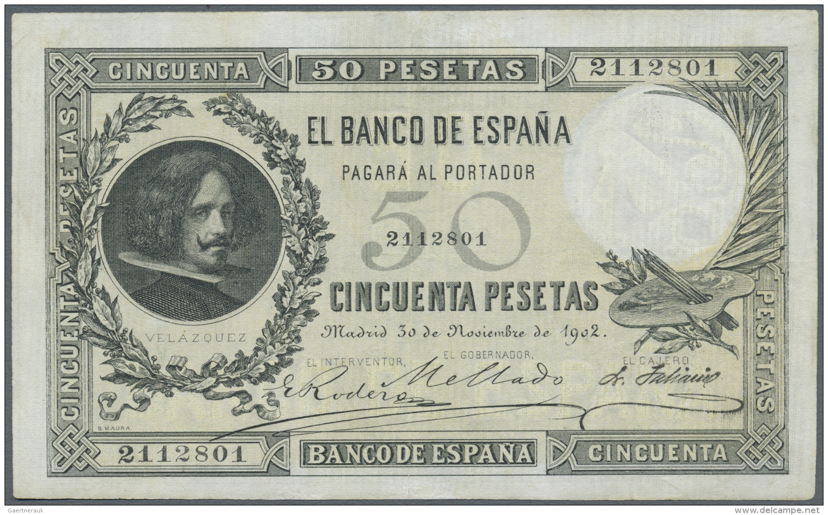 Spain / Spanien: 50 Pesetas 1902 P. 52, Rare Note As Issued Banknote, Vertically And Horizontally Folded, Pressed, A Ver - Autres & Non Classés