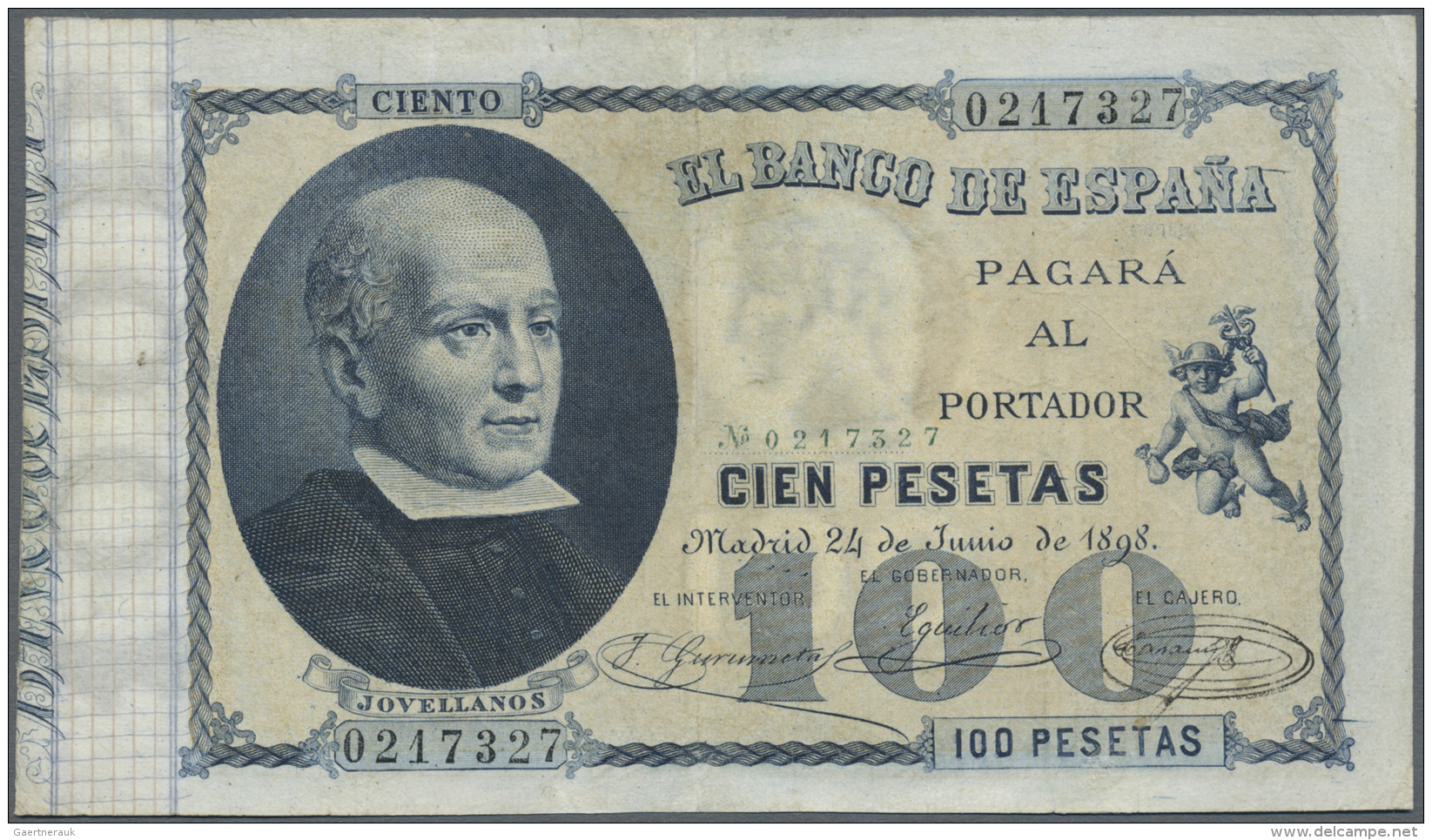 Spain / Spanien: 100 Pesetas 1898 P. 48, Rare Banknote, Professional Restored Tears (4 At Lower Border, 2 At Upper And R - Autres & Non Classés