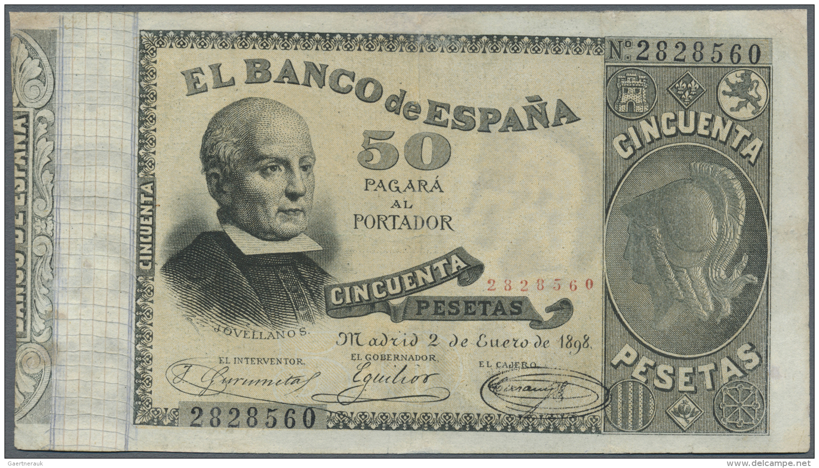 Spain / Spanien: 50 Pesetas 1898 P. 47, Rare Banknote, Professionally Restored At 4 Areas At Upper Border And 2 Tiny Are - Autres & Non Classés