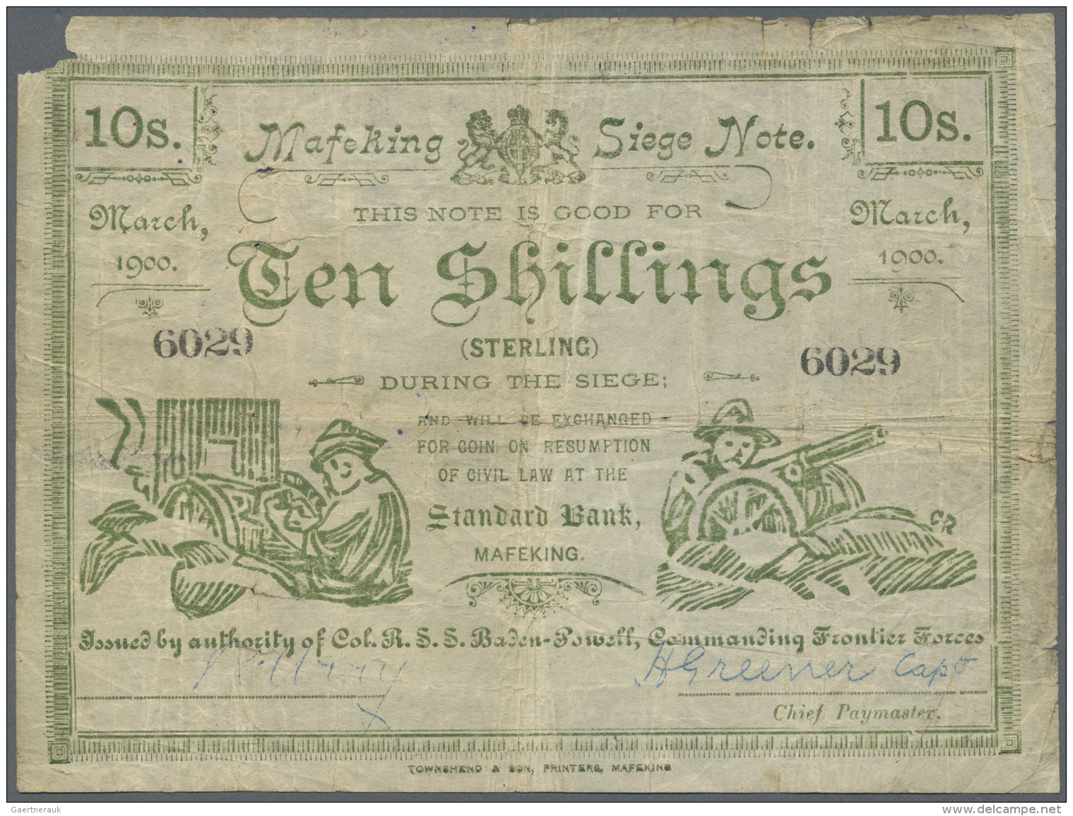 South Africa / S&uuml;dafrika: Siege Of Mafeking, 10 Shillings 1900, Issued By Colonel Baden-Powell (Commander Of The Fr - Afrique Du Sud