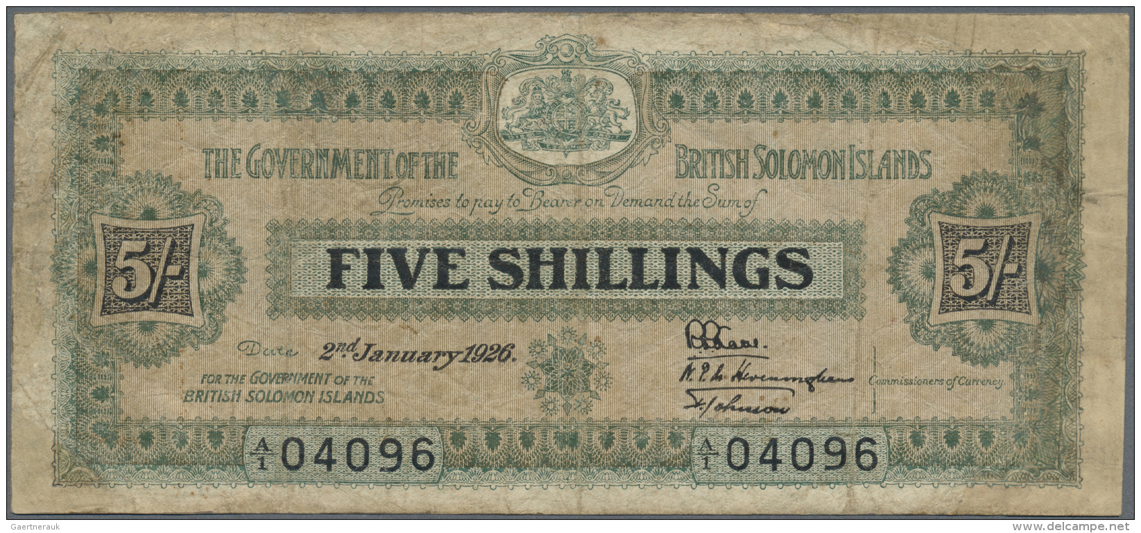 Solomon Islands: 5 Shillings January 2nd 1926, P.1, Extremely Rare Note And A Great Addition To Any Collection. Very Pro - Salomons