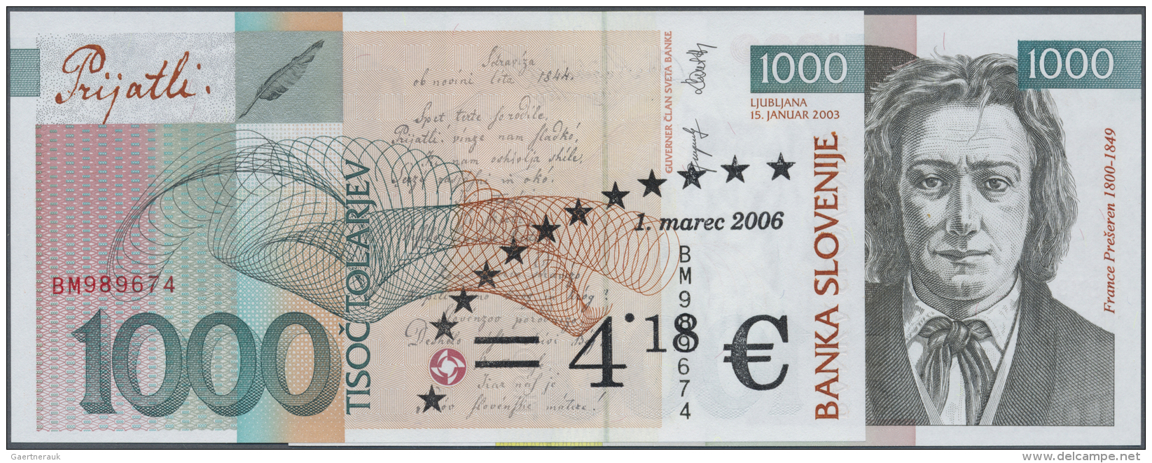 Slovenia / Slovenien: Set Of 2 Notes 1000 Tolar 2003 P. 17 With Additional Overprint Which Was Printed On The Notes On T - Slovénie