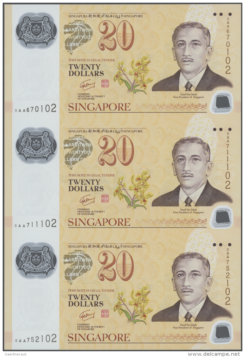 Singapore / Singapur: Set Of 3 Uncut Notes 20 Dollars 2007 P. 53 In Condition: UNC. - Singapore
