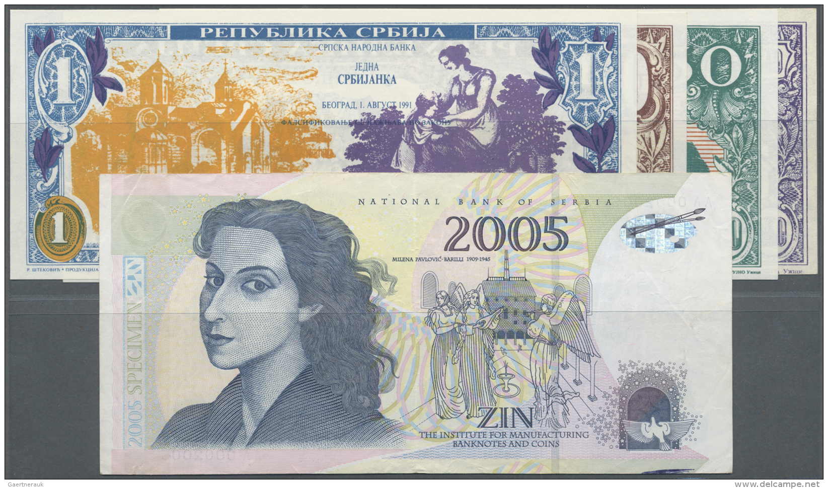 Serbia /Serbien: Set With 5 Fantasynotes Containing 1, 10, 50 And 100 Serbianka 1991/93 In Uncirculated And A Testnote O - Serbie