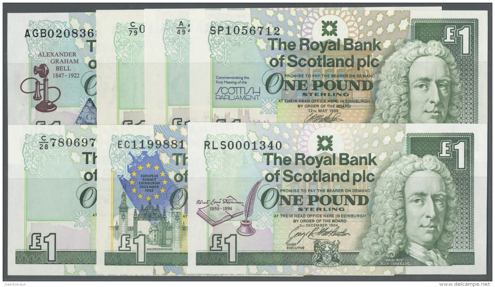 Scotland / Schottland: Set Of 7 Notes The Royal Bank Of Scotland Plc Containing 7 Different 1 Pound Notes Dated 1988, 19 - Autres & Non Classés
