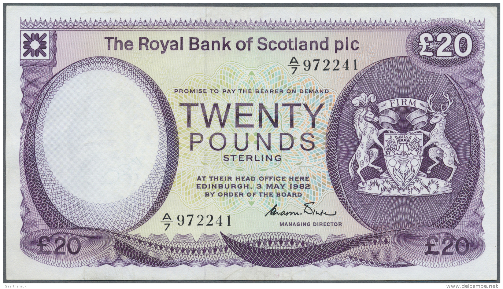 Scotland / Schottland: The Royal Bank Of Scotland PLC 20 Pounds 1982 P. 344, Light Folds In Paper But No Holes Or Tears, - Autres & Non Classés
