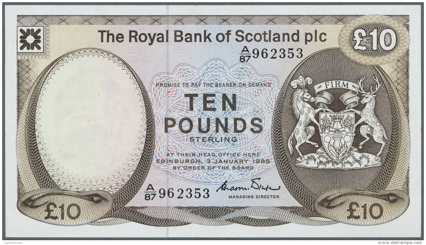 Scotland / Schottland: The Royal Bank Of Scotland PLC 10 Pounds 1985 P. 343a With A Light Center Fold And A Light Corner - Autres & Non Classés