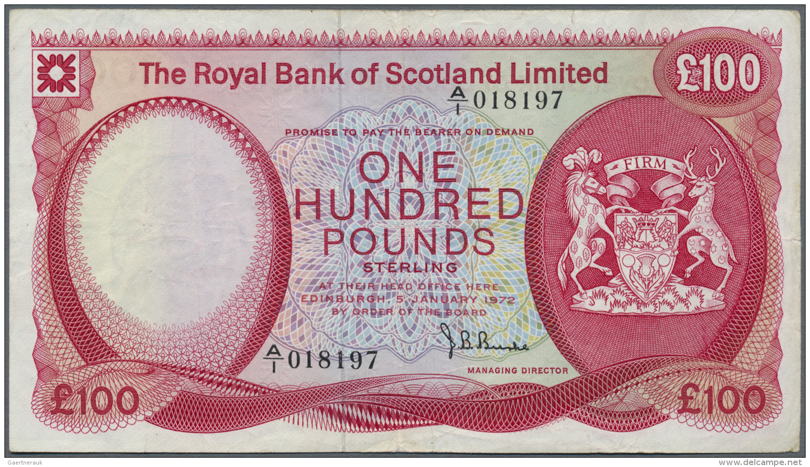 Scotland / Schottland: The Royal Bank Of Scotland 100 Pounds 1972 P. 340a, Used With Several Folds, 3 Tiny Border Tears - Autres & Non Classés