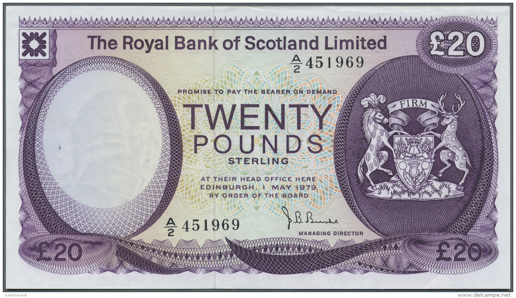 Scotland / Schottland: The Royal Bank Of Scotland 20 Pounds 1979 P. 339, Light Center Fold And Dints At Upper Border, 2 - Autres & Non Classés