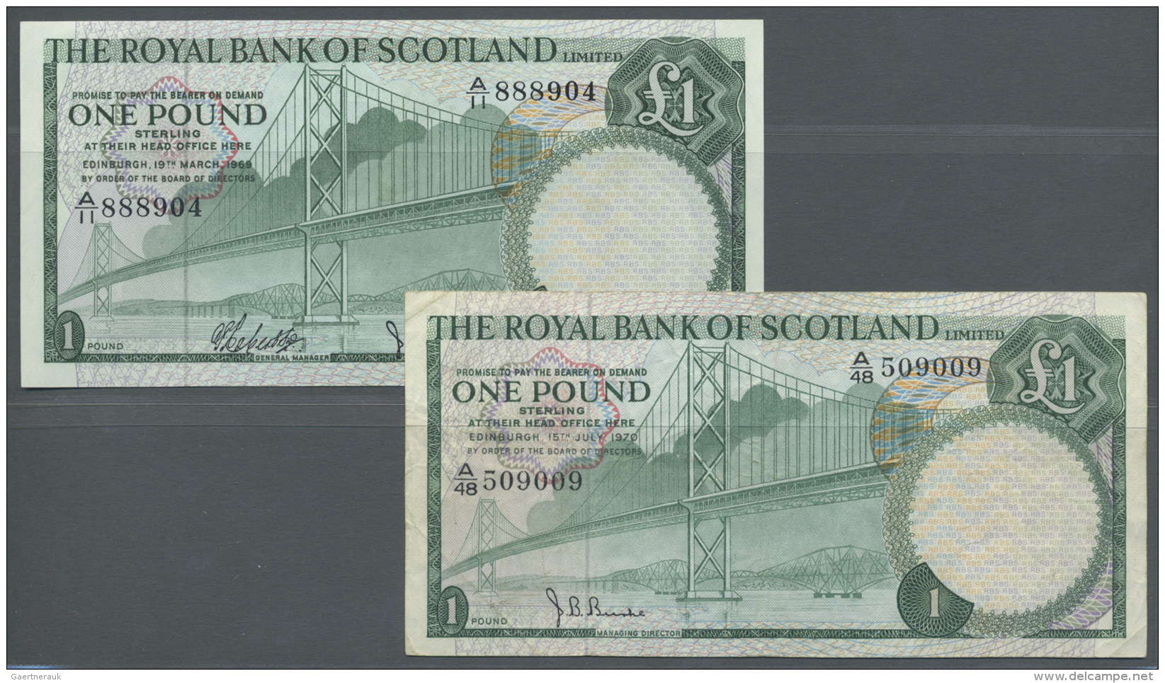Scotland / Schottland: Set Of 2 Notes The Royal Bank Of Scotland Containing 1 Pound 1969 P. 329a (aUNC) And 1 Pound 1970 - Autres & Non Classés
