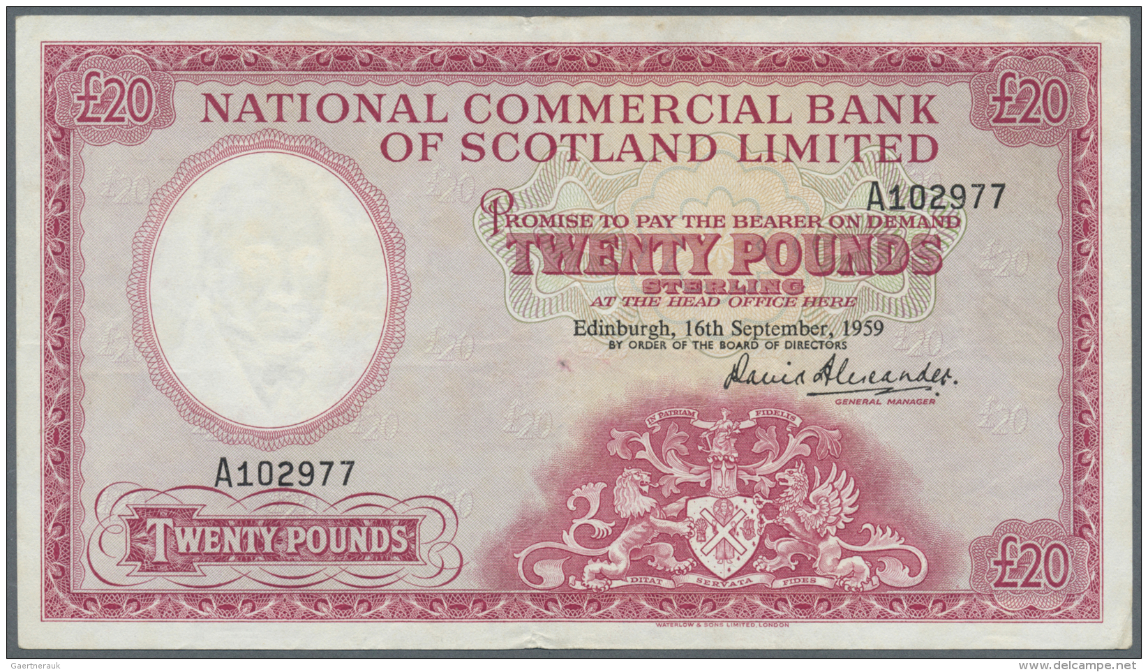 Scotland / Schottland: National Commercial Bank Of Scotland Limited 20 Pounds 1959 P. 267, Vertical And Horizontal Folds - Autres & Non Classés