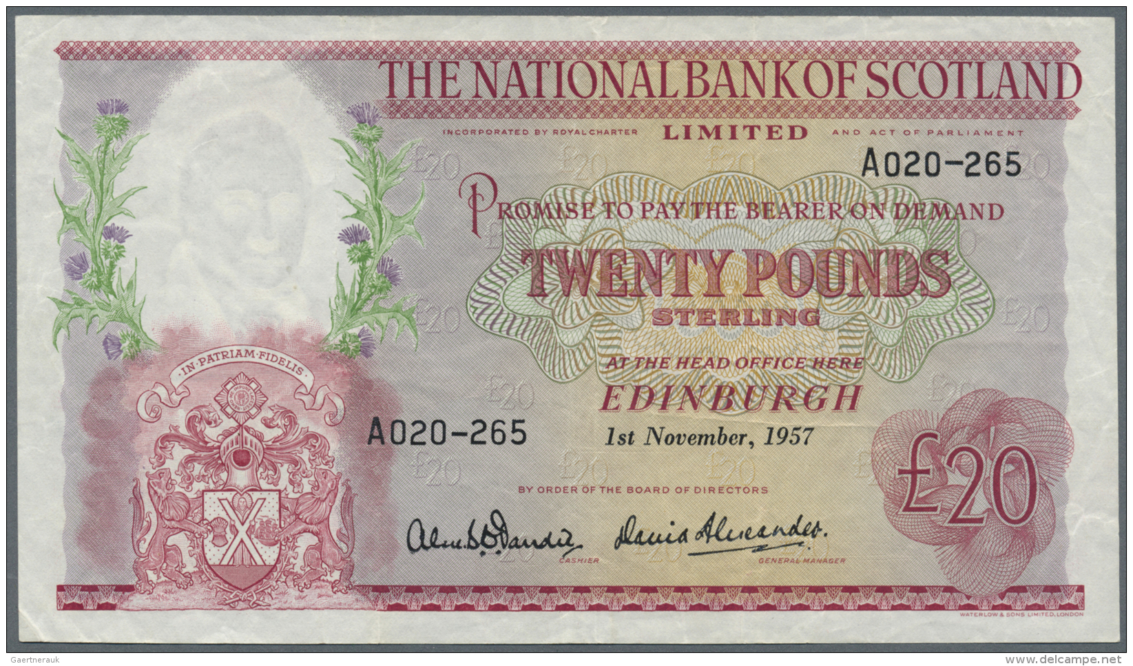 Scotland / Schottland: The National Bank Of Scotland Limited 20 Pounds 1957 P. 263, Vertically And Horizontally Folded, - Autres & Non Classés