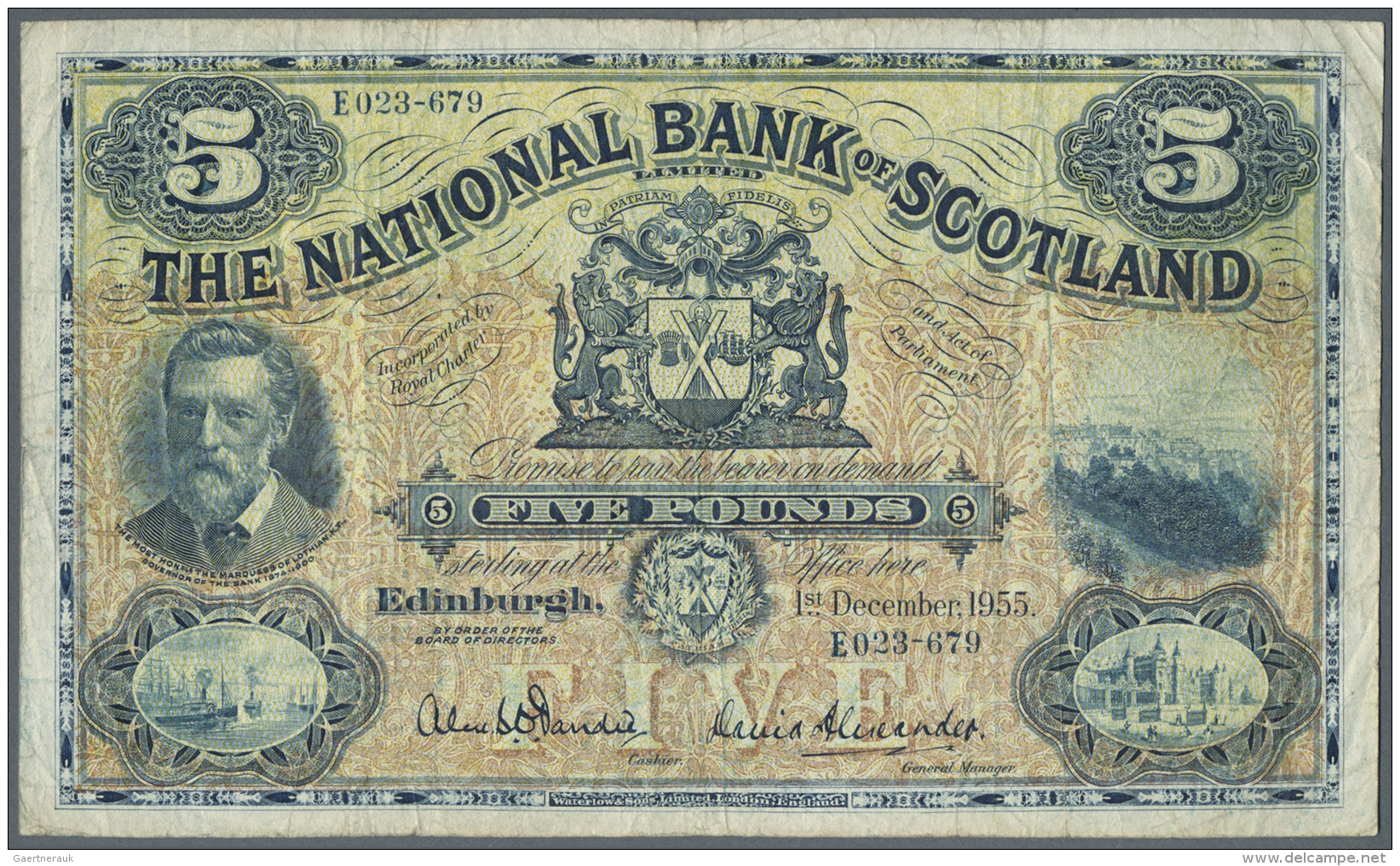 Scotland / Schottland: The National Bank Of Scotland Limited 5 Pounds 1955 P. 259d, Used With Several Folds And Creases, - Autres & Non Classés