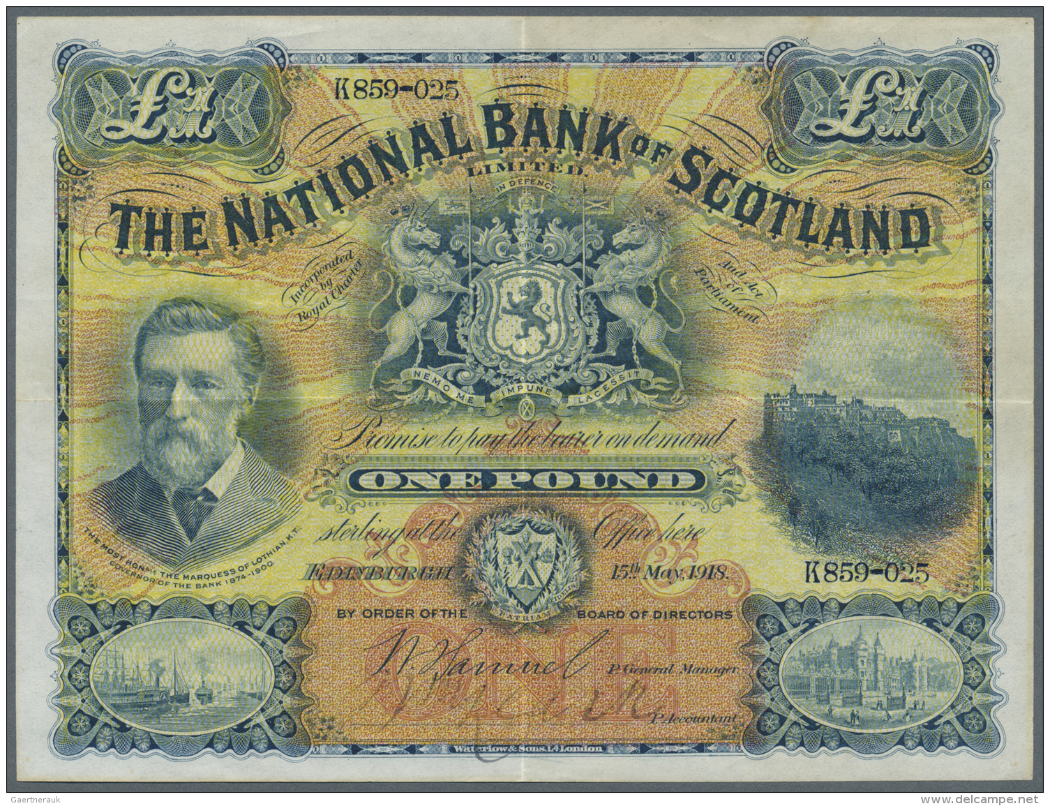 Scotland / Schottland: The National Bank Of Scotland Limited 1 Pound 1918 P. 248a, Vertical And Horizontal Fold, Very Li - Autres & Non Classés