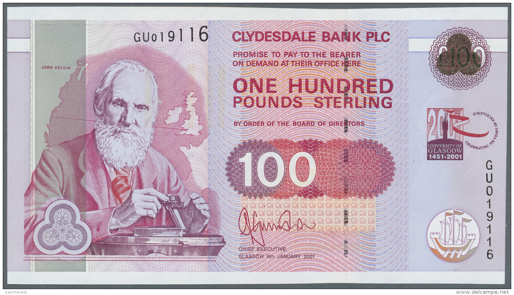 Scotland / Schottland: Clydesdale Bank PLC 100 Pounds 2001 P. 229D, Only One Very Very Light Dint At Right, Otherwise Pe - Autres & Non Classés