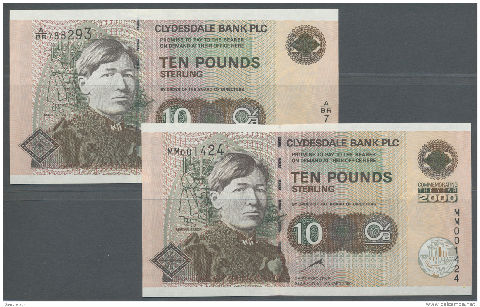 Scotland / Schottland: Set Of 2 Notes Clydesdale Bank Plc 10 Pounds 1999 And 2000 P. 226b, 229A Both In Condition: UNC. - Autres & Non Classés