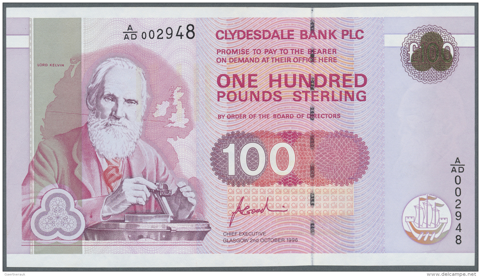 Scotland / Schottland: Clydesdale Bank PLC 100 Pounds 1996 P. 223, In Crisp Original Condition: UNC. - Autres & Non Classés