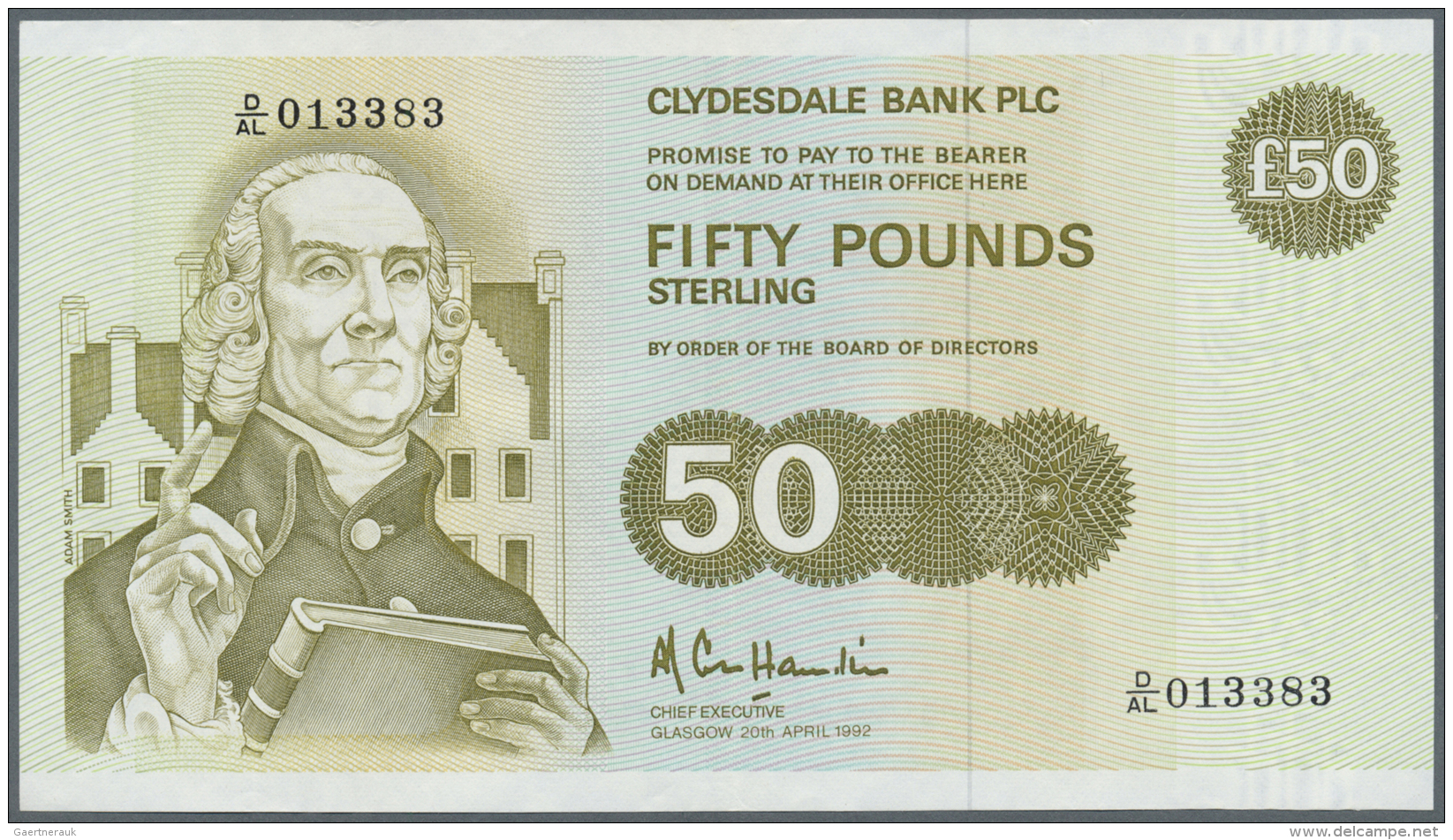 Scotland / Schottland: Clydesdale Bank PLC 50 Pounds 1992 P. 222, Only Light Vertical Folds, No Other Damages, Crisp Ori - Autres & Non Classés