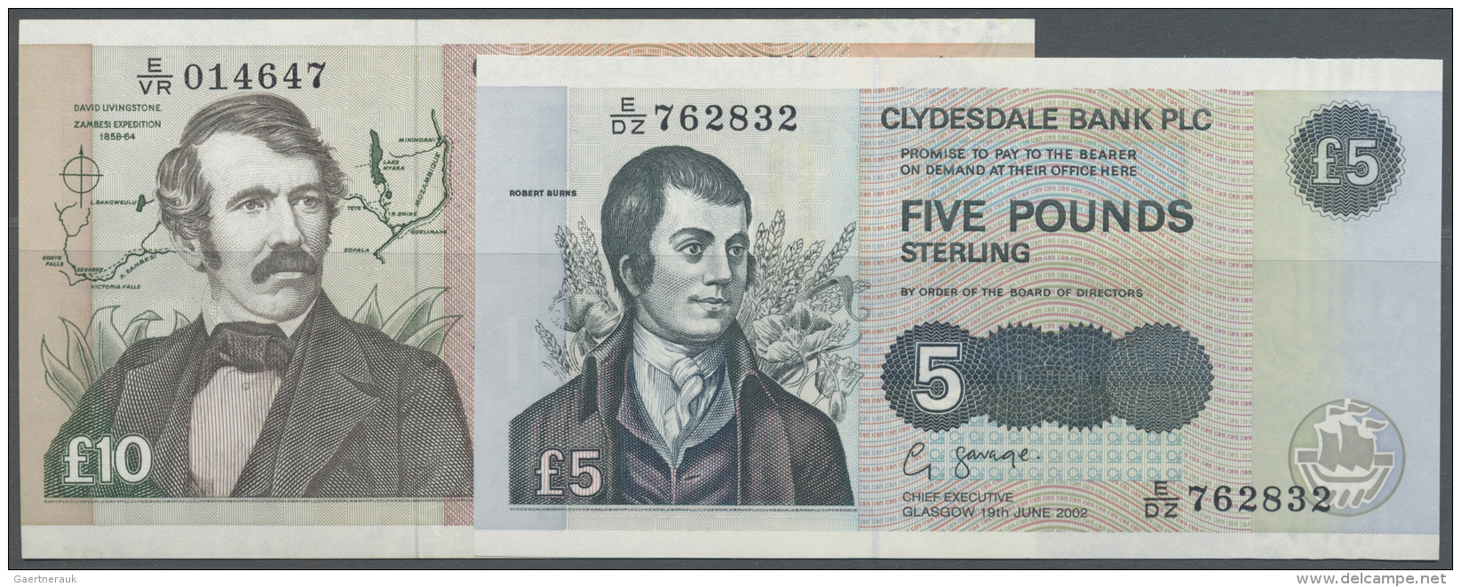 Scotland / Schottland: Set Of 2 Notes Clydesdale Bank Plc Containing 5 Pounds 2002 P. 218d In UNC And 10 Pounds 1996 P. - Autres & Non Classés