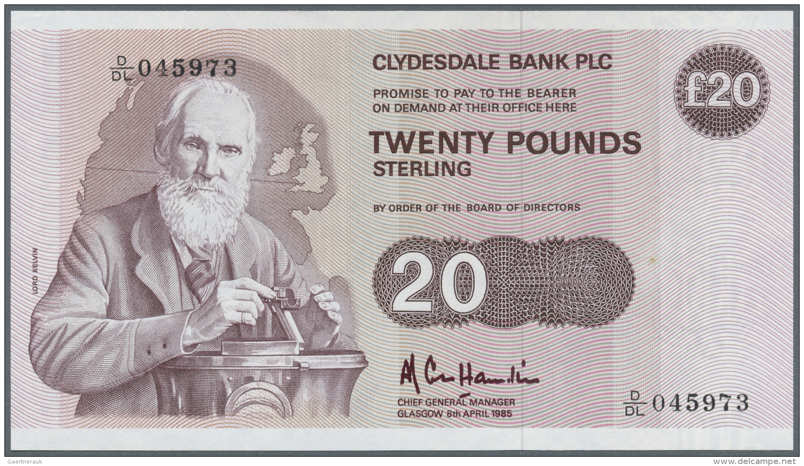 Scotland / Schottland: Clydesdale Bank PLC 20 Pounds 1985 P. 215b, One Light Dint And One Small Stain Dot At Right, Othe - Autres & Non Classés