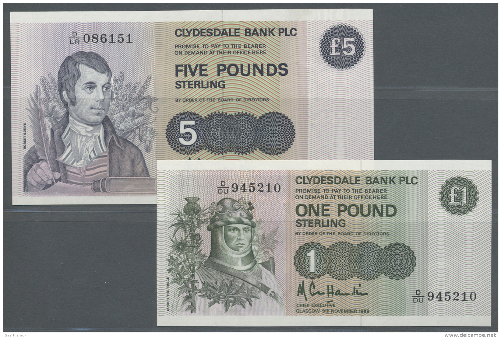 Scotland / Schottland: Set Of 2 Notes Clydesdale Bank Plc 1 Pound 1988 P. 211d (UNC) And 5 Pounds 1989 P. 212d (UNC). (2 - Autres & Non Classés