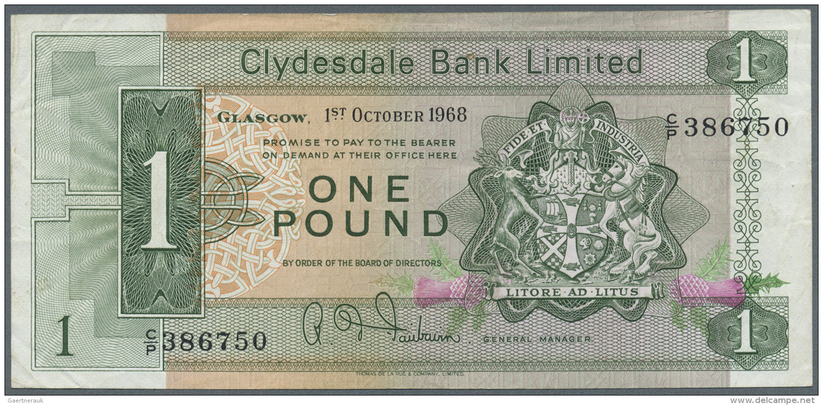 Scotland / Schottland: Clydesdale Bank Limited Set Of 2 Notes Containing 1 Pound 1968 P. 202 (F+) And 5 Pounds 1969 P. 2 - Autres & Non Classés